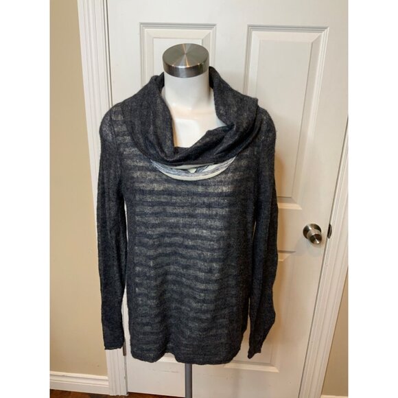 Moth Anthropologie Gray Striped Cowl Neck Sweater, Size L - Picture 1 of 5